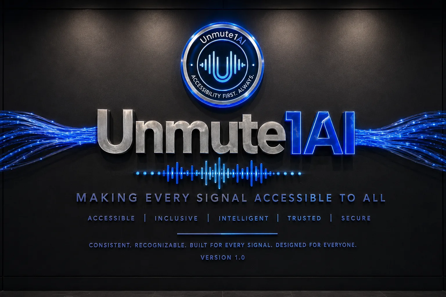 Unmute1AI brand plaque - Making every signal accessible to all