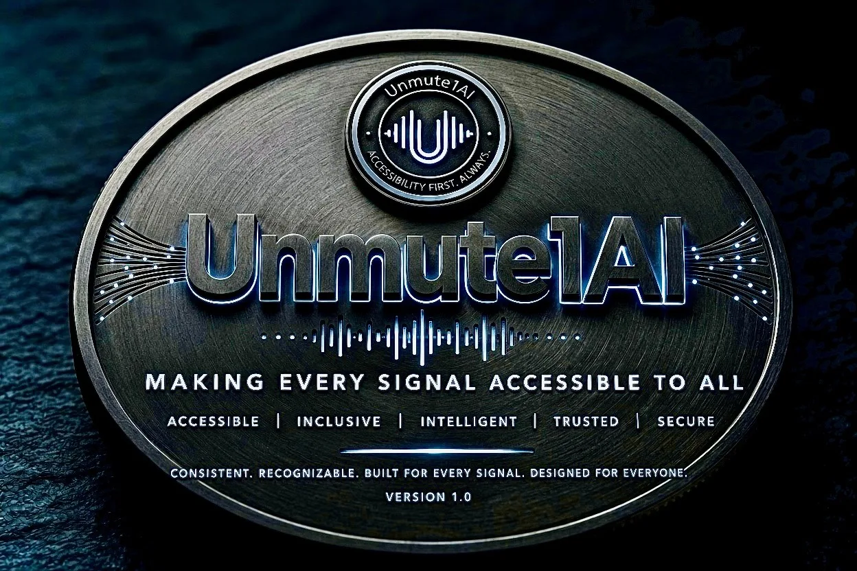 Unmute1AI metallic plaque - Accessible, inclusive, intelligent, trusted, secure
